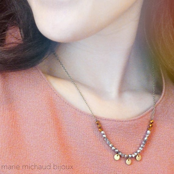 Short necklace,Gold and silver short necklace,Short boho necklace,Boho jewelry,Simple necklace,Adjustable necklace,Gold and silver,