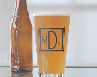 Custom square monogram, screen printed glassware, pint glasses
