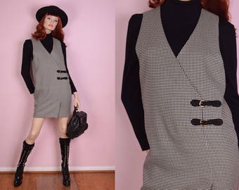 90s Black and White Gingham Jumper Dress/ US 4/ 1990s/ Tank/ Sleeveless