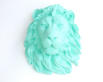 FAUX TAXIDERMY- Lion Head - Aqua Lion Wall Mount L63