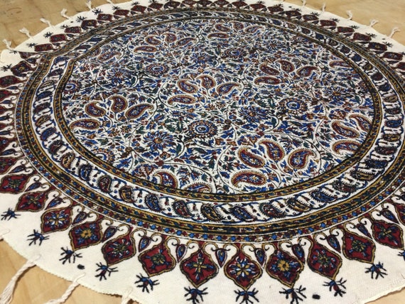 round tablecloth, 24" floral table top, natural cotton tablecloth , paisley pattern , table top , traditional tablecloth , qhalamkari