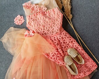 Pink Aster- Girl Dress and Hand-made hair accessory