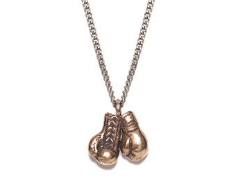 Mens Necklace - Mens Jewelry Bronze Boxing Gloves Necklace - Bronze Boxing gloves pendant necklace - gift for men - Boxing gloves pendant