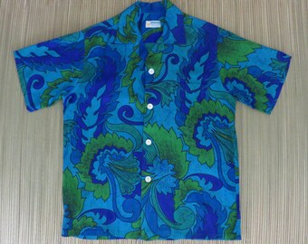 Vintage Hawaiian Shirt 60s ANDRADE Seaweed Psychedelic Mod Surfer Aloha Shirt Cotton Barkcloth Mens - M - Oahu Lew's Shirt Shack