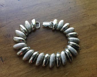 Vintage Chunky Silver Textured Book Chain Link Bracelet