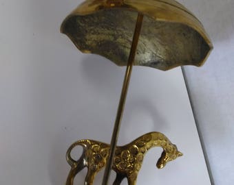 Brass Giraffe with Umbrella