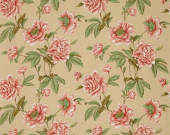 COLEFAX & FOWLER SHABBY Giselle Peonies Linen Fabric 10 Yards Red Green Beige