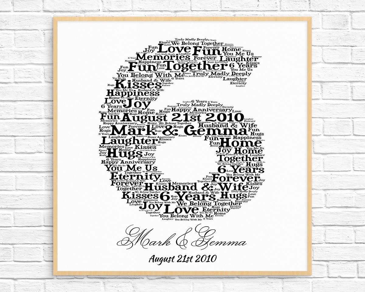 PERSONALIZED 6th ANNIVERSARY  Gift  Word Art Printable Art