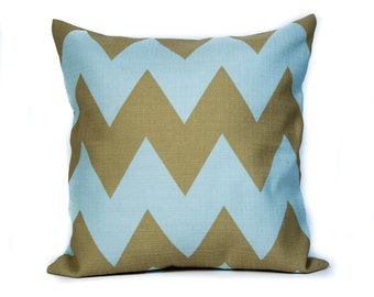 Blue and Green Chevron Pillow Cover. 14x14 Pilllow Cover. Decorative Pillow Cases. Pillows for Couch. Custom Pillows. Colorful Pillows
