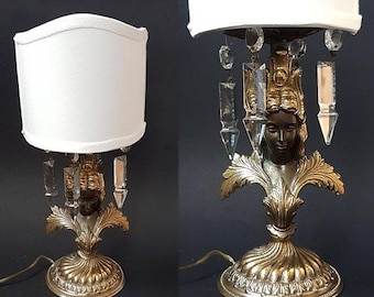 SALE Rare Antique Figural Table Lamp French Bronze and Crystal Table Lamp ,Empire Style Bronze Table Lamp,Bronze Boudoir lamp