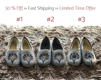 Last few items available! | Handmade Felted Slippers | Folk-Inspired Shoes for Women