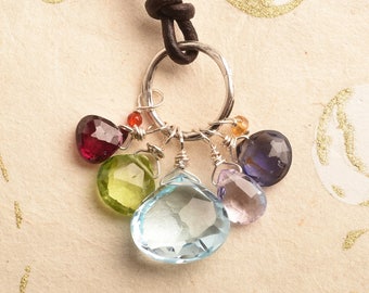 Chakra Gemstone Necklace, Blue Topaz Necklace, Leather Gemstone Necklace, Birthstone Necklace, Yoga Jewelry