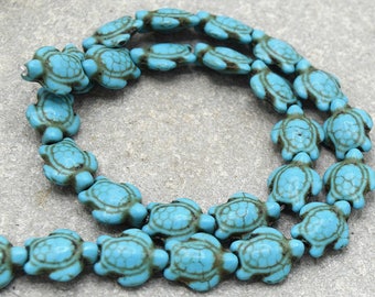 Beads turtle howlite turquoise 15 mm - Turquoise howlite turtle beads 15 mm 10/20 units