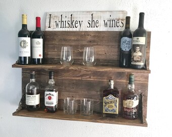 Liquor shelf, wine rack, whiskey rack, whiskey shelf, wine shelf, wine display shelf, whiskey display shelf, reclaimed wood shelf,