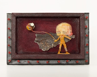 Balloon - Original Mixed Media Assemblage Art Piece with Found Objects. Signed.