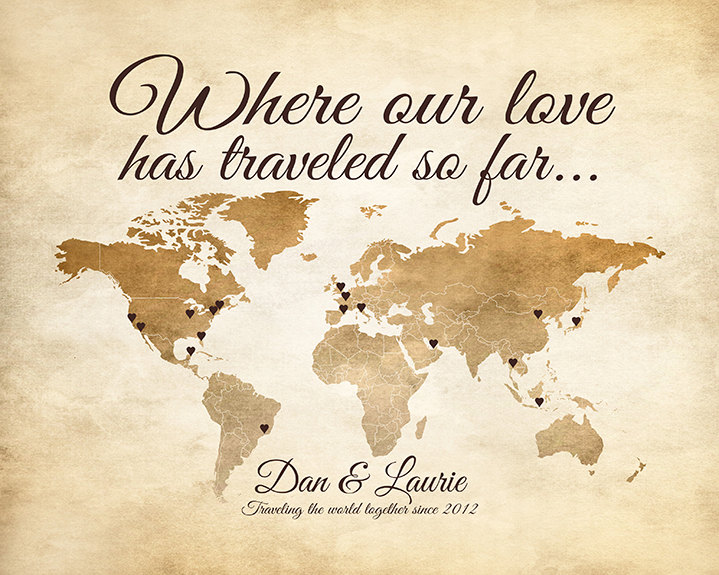 world map personalized gifts gift for travel couple anniversaries places traveled where our love has traveled first anniversary wf202