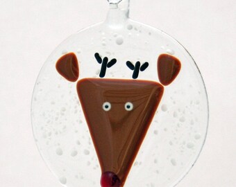 Glassworks Northwest - Rudolph the Red-nosed Reindeer in a Snowstorm - Fused Glass Ornament