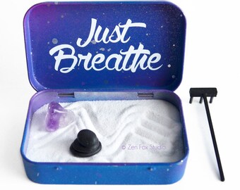 Mini Zen Garden // Random Gemstone // Meditation // Desk Toy // Tin Box // Cosmic Galaxy // Stocking Stuffer // Sand Box // DIY Kit // Gift
