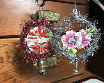 Vintage Inspired Tinsel and Old Paper Ornaments (2)
