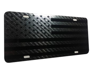 Ghost Brushed Tactical American Flag License Plate - Thin Red & Blue Line, 1/8" Thick Aluminum - View #4