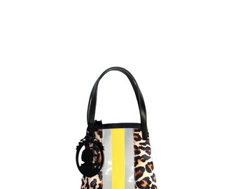GEGE VIEW LEO PVC trim leopard leather mini tote