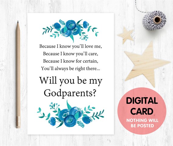 printable godparents card will you be my godparents floral printable godparents proposal because I know you'll love me godparents poem