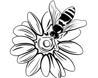 Bee on flower SVG | Honey, apis | Vintage vector illustration | Digital cutting file | Vector illustration | Silhouette Cut | Design element