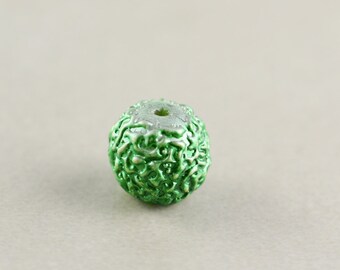 Green Vintage Bead, Textured Glass Bead, 12mm Focal Bead, One