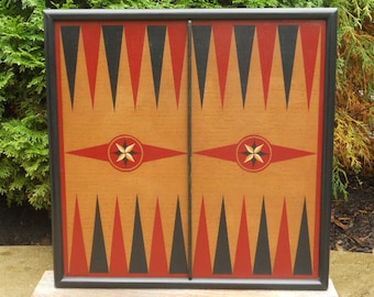 19", Backgammon, Wood, Game Board, Wooden, Game Boards, Primitive, Folk Art, Board Game, Hand Painted