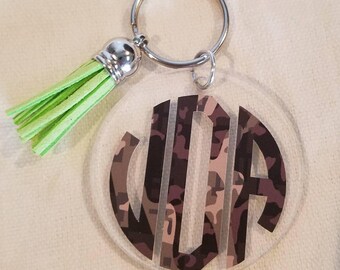 Monogram Keychain / Tassel Keychain / Printed Keychain / Round Keychain / Initials / Personalized Keychain / Key Ring / Name Key Ring / Mono