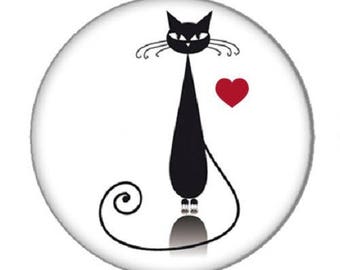cabochon black cat and heart, 25mm