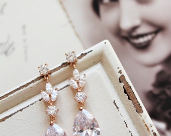 Rose Gold Art Deco Earrings , Vintage Style Crystal Earrings, Bridal Earrings, Crystal Drop Wedding Earrings, Wedding Jewellery, UK