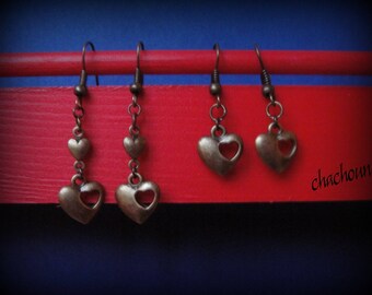 Earrings, bronze, /coeur love theme