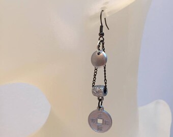 Chinese coin charm earrings
