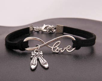 Dance bracelet leather infinity love bracelet Ballet shoes dangling charm team gifts mom gift bracelet jewelry ballet team colors