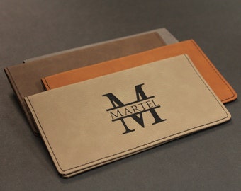 laser engraved leather checkbook cover