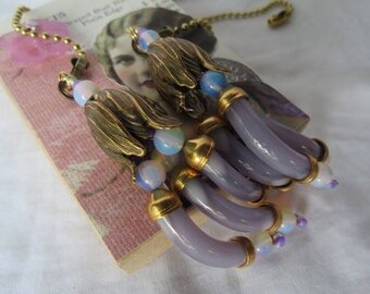 Deocrative Chain Pull Pair with Lavender Glass Noodle Beads and Brass Accents