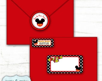 Mickey Mouse Party Address Labels and Envelope Seal / Stickers / Labels / Envelope Labels / Mickey Birthday - Print Your Own - FILE to PRINT