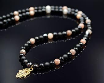 Men's Gemstone Necklace Moonstone Necklace Beaded Necklace Onyx Necklace Gift for Men Agate Necklace Men's Jewelry Pendant Necklace For Men