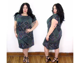 Plus Size Vintage 1970's Paisley Dress - Size 1X
