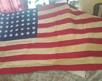 Antique 48 STAR AMERICAN FLAG Old Glory Cotton Embroidered 3'x5'