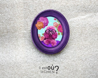 Pink poodle fabric and flower brooch