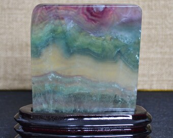 Large Raw Rainbow Tats Fluorite Slice/Rainbow Fluorite decor/Colorful Rocks/Stone specimen/Healing Stone/Calming/Wicca/Zen-89*13*103mm 307g