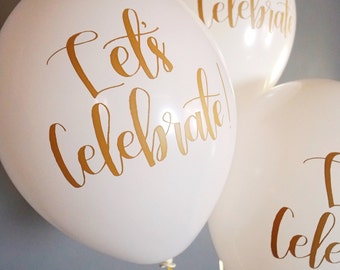 Calligraphy Balloons Hand Lettered Balloons Pink and Gold