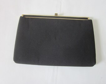 1960s Black Silk Faille Clutch Handbag