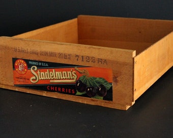Vintage Fruit Crate Stadelman's Cherries Wood Shipping Box