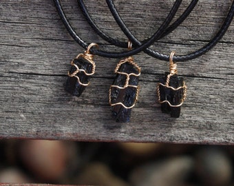 Gold Wire-wrapped Black Tourmaline Pendant