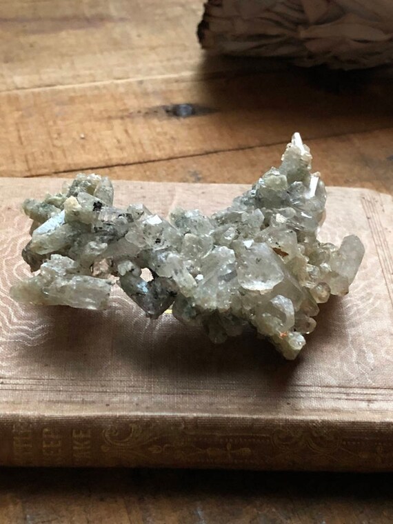 Small Green Quartz Cluster 34g, Prasiolite Cluster, Green Quartz Point, Tiny Green Quartz Cluster, Natural Quartz Cluster, Healing Crystal