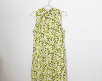 vintage 90s does 60s mod bright green floral mini dress with mock neck (small) – free us shipping