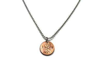 Lucky Penny Necklace; Lucky Necklace; Hand Stamped Penny Necklace; Money Necklace; Penny Necklace; Coin Necklace